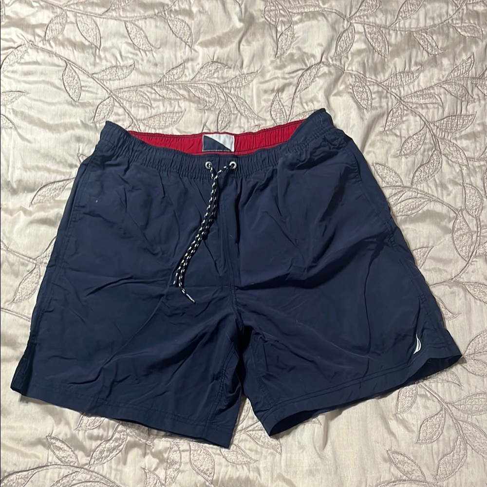 Nautica Blue and Red Swim Trunks with Classic Design